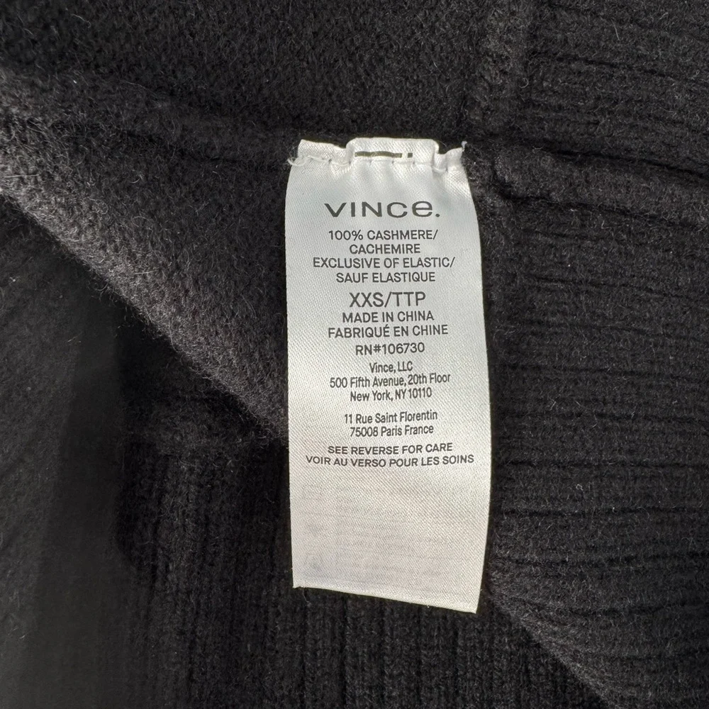 Vince 100% Cashmere V-Neck Sweater - Classic Black - Size XXS (Fits XS) - Picture 11 of 12
